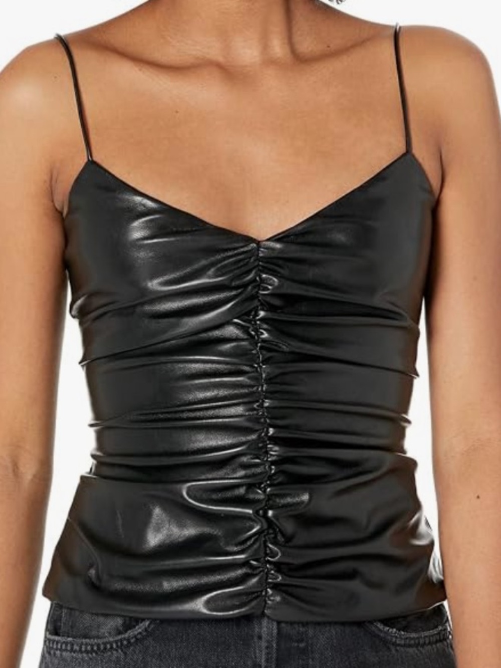 Like New 7 For All Mankind Faux Leather Ruched Cami Top Small Retail $178.00